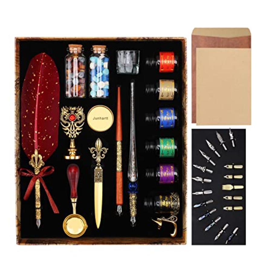 Wax Seal Stamp Set - Quill Feather Pen and Ink Set