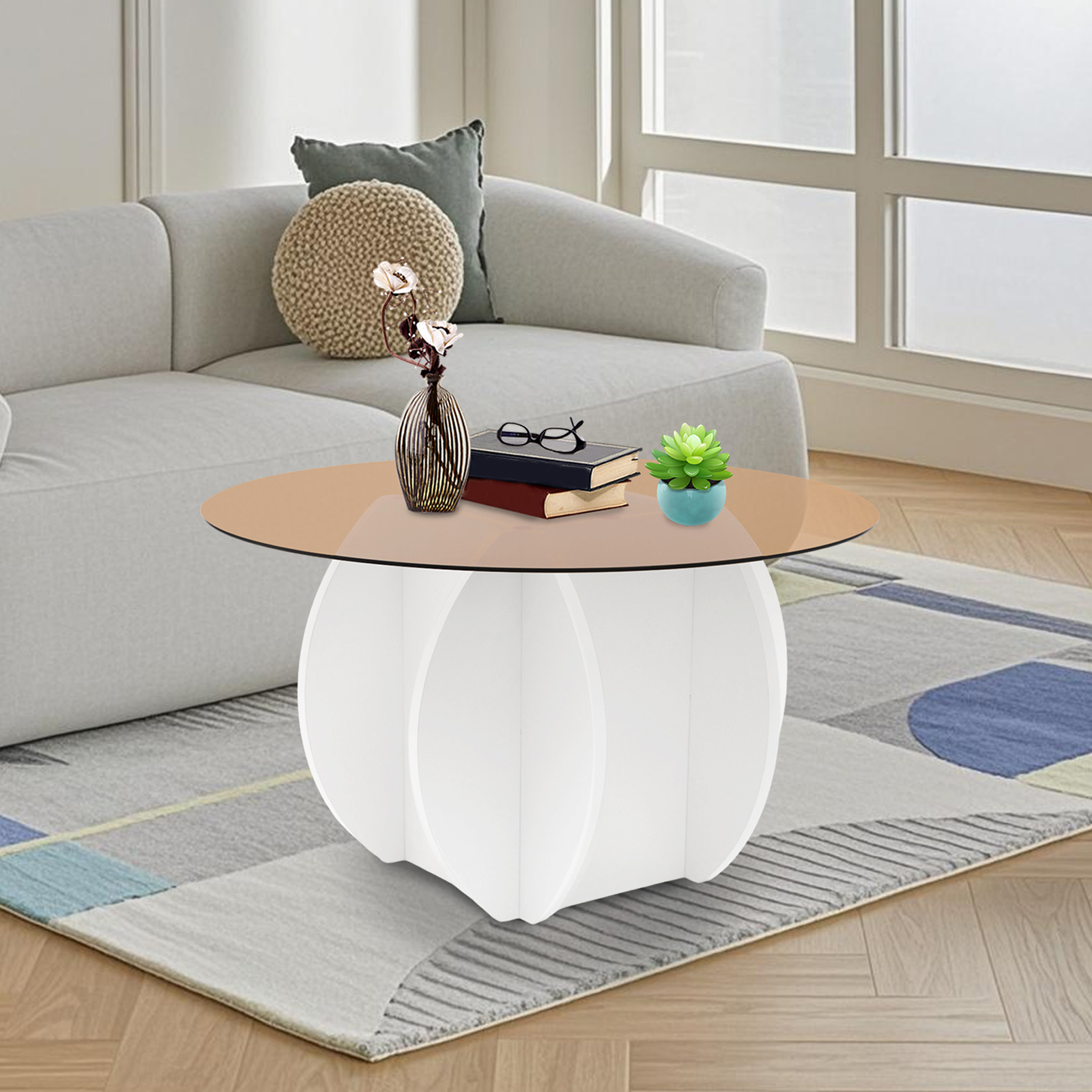Modern Round Coffee Table 27.6 - Book Weight Glass 리뷰 및 가격