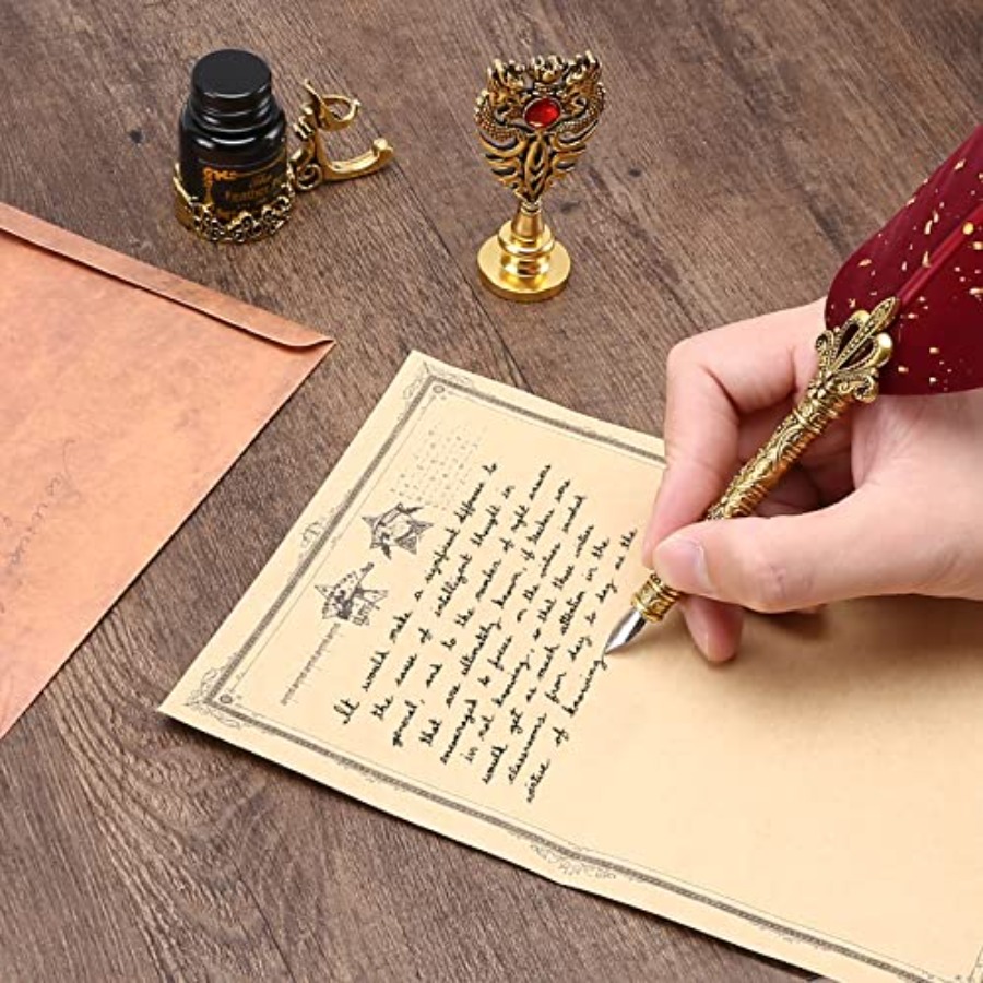 Quill Feather Pen and Ink Set  - Wax Seal Stamp Set 리뷰 및 가격