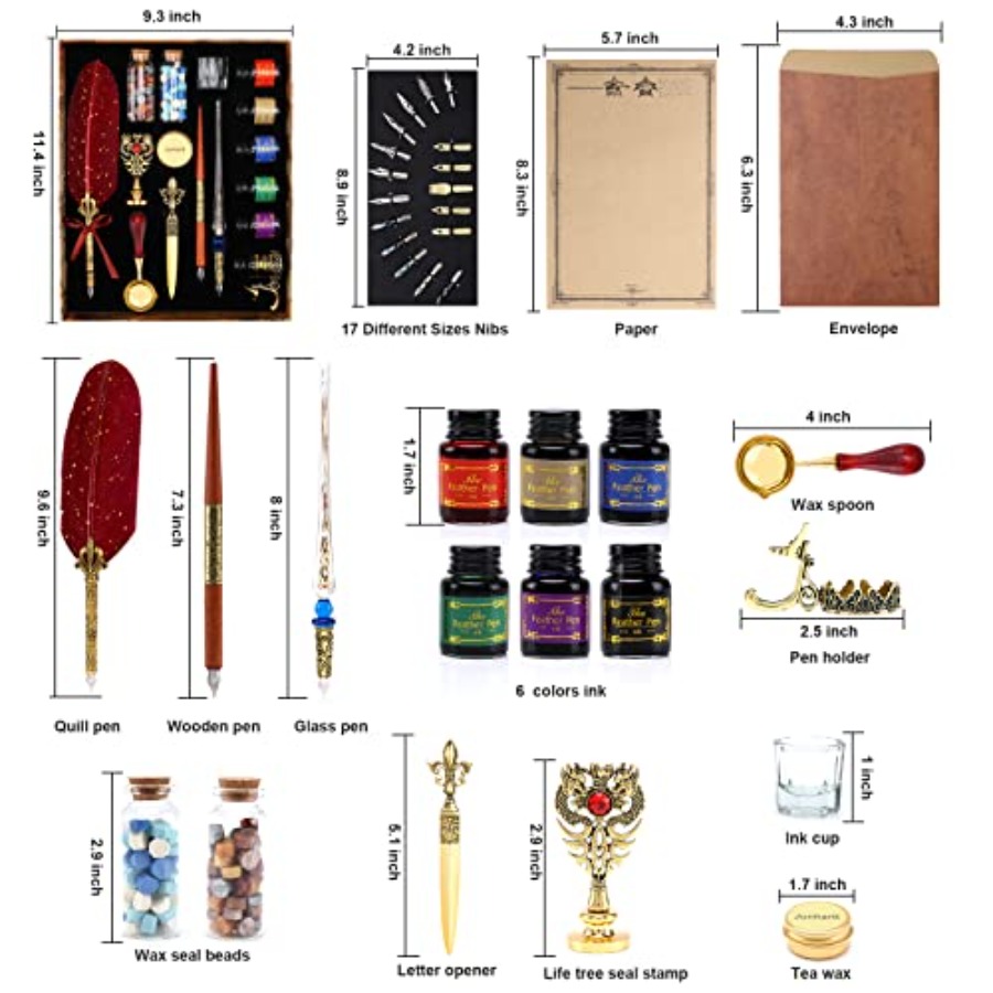 Quill Feather Pen and Ink Set  - Wax Seal Stamp Set 리뷰 및 가격