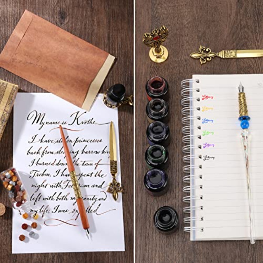 Quill Feather Pen and Ink Set  - Wax Seal Stamp Set 리뷰 및 가격